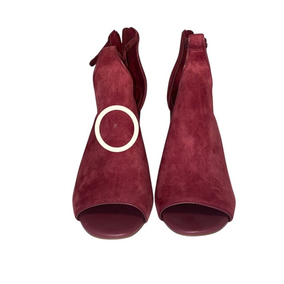 Womens Burgundy Suede Open-Toe Block Heels W/ Back Zipper - Size 10 - Picture 5 of 16